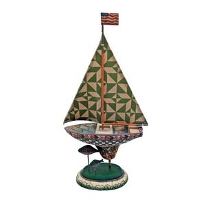 Jim Shore Shorelights 2004 The Wind At My Back Seaside Green Boat #118735  13.5"